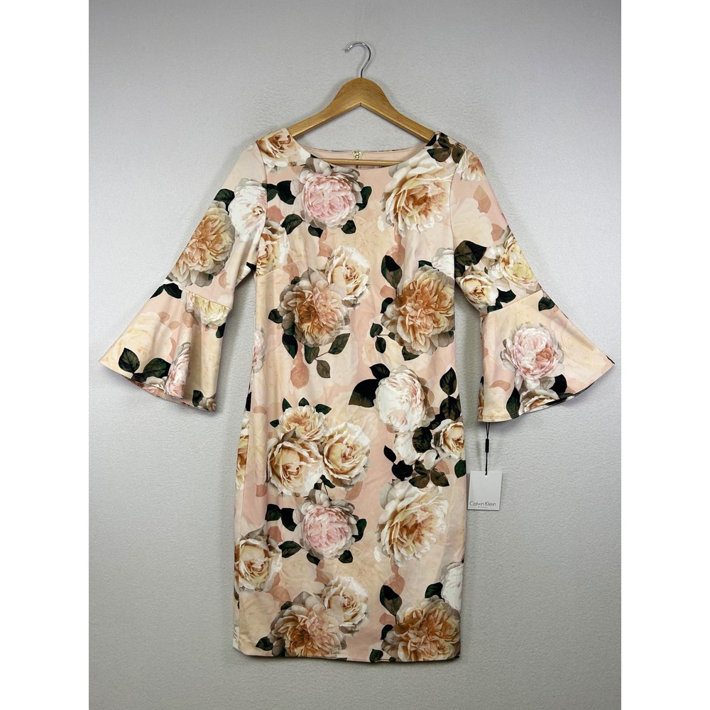 Calvin Klein Pink Floral Long Sleeve Dress NWT